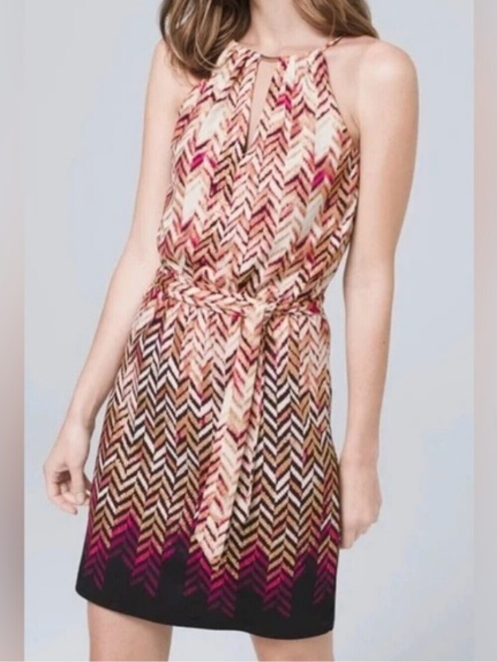 White House Black Market Chevron Halter Mini Dress in Pink, Metallic & Black XL